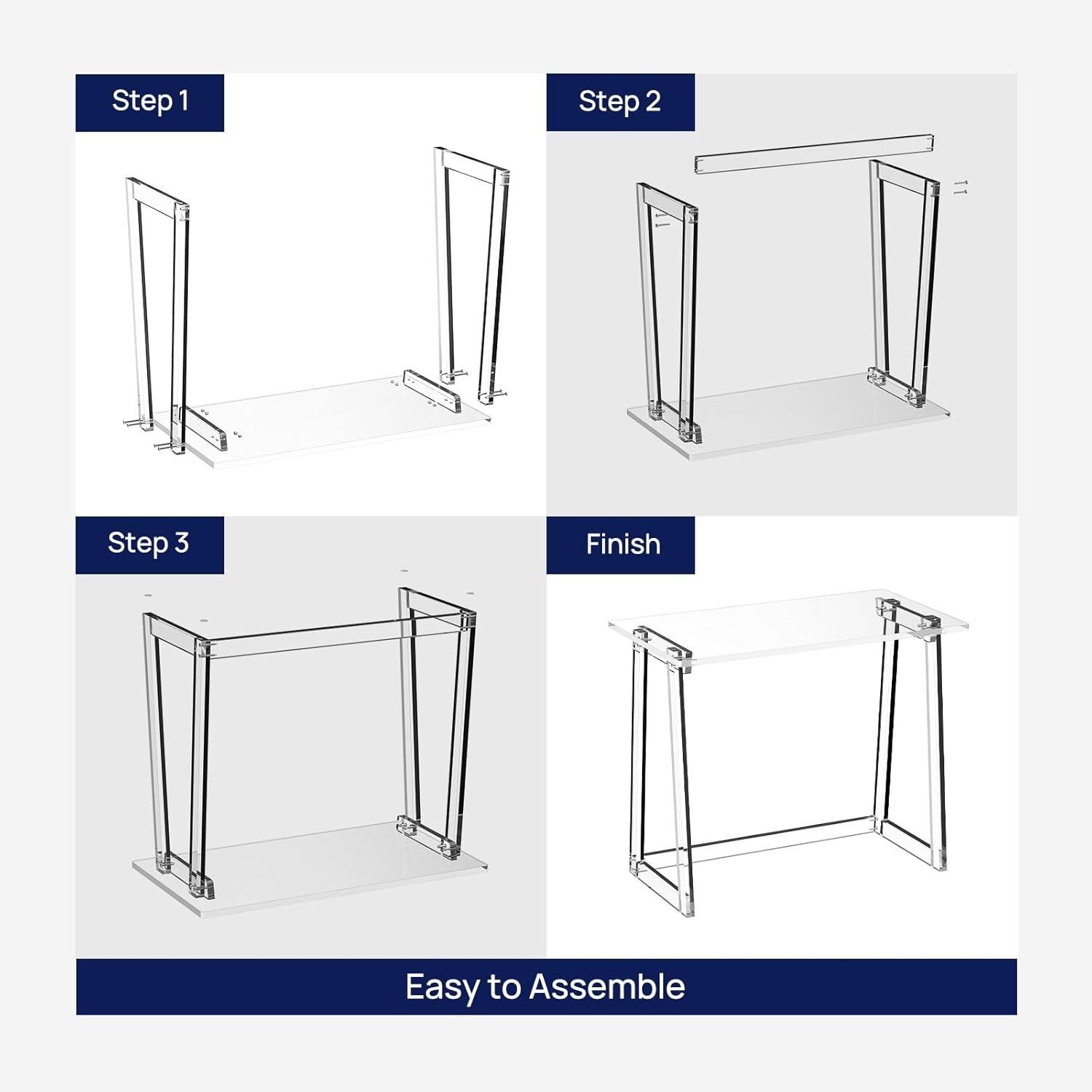 HMYHUM Acrylic Desk, 35.4 Inch, Clear Small Computer Desk with Trapezoid-shaped Legs for Home Office, Study, Writing, Vanity, Modern, Easy Assembly, 19.7" W x 29.5" H