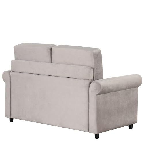 Pull Out Sofa Bed, Velvet Sleeper Sofa Couch with Memory Foam Mattress, Convertible Loveseat Sleeper Sofa for Living Room, Bedroom, RV and Small Space (Grey, 57.4")