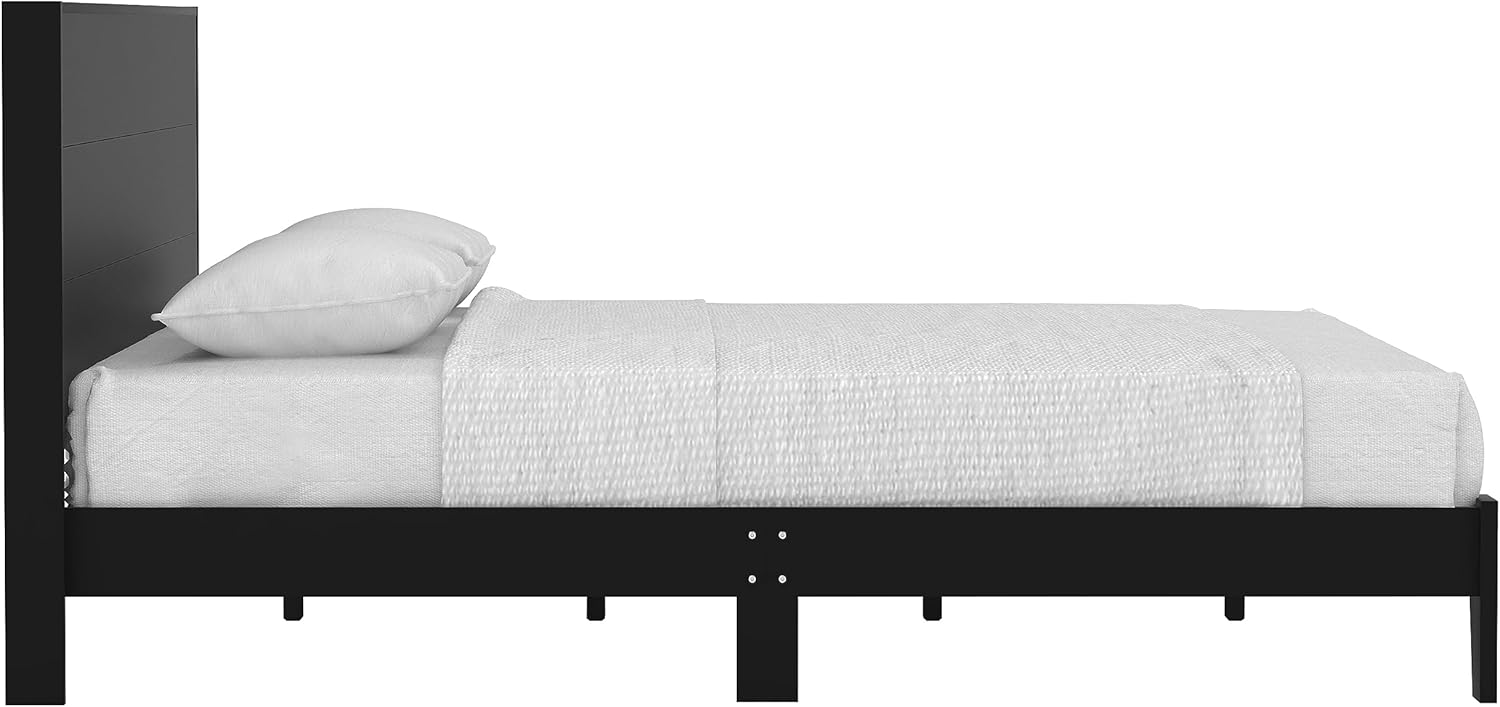 Galano Payne Deluxe Platform Queen Bed Frame with Headboard, Mattress Foundation with Wood Slat Support, No Box Spring Needed, 64.17" L x 85.31" W x 40.15" H, Black