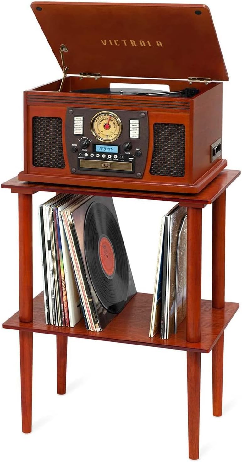 Victrola 8-in-1 Bluetooth Record Player & Multimedia Center, Built-in Stereo Speakers - Turntable, Wireless Music Streaming, Real Wood | Mahogany