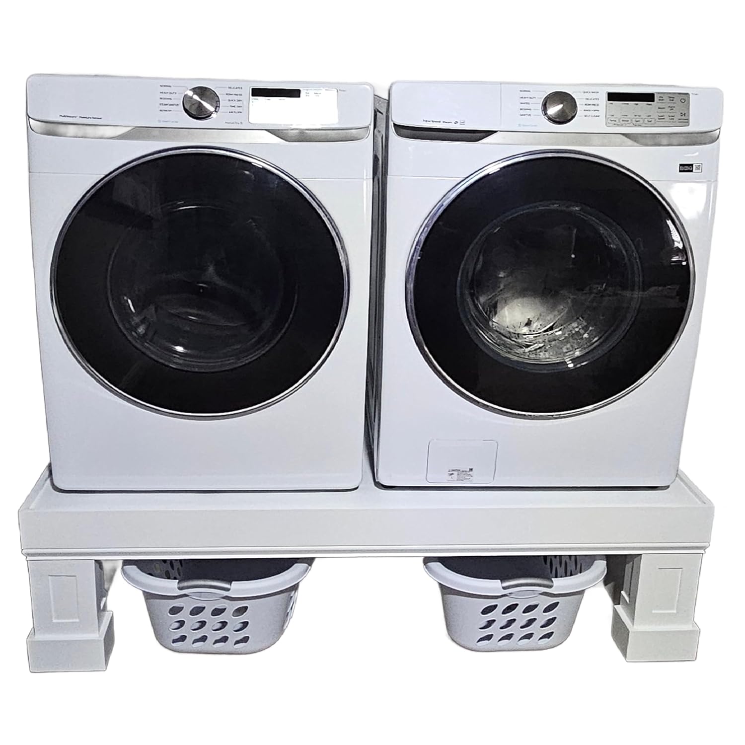 LaundryRise Handcrafted Laundry Washer and Dryer Pedestal Raiser Platform works with most of the Washers and Dryers Pair on the market Additional Laundry Storage made out of solid wood, 53-60" wide