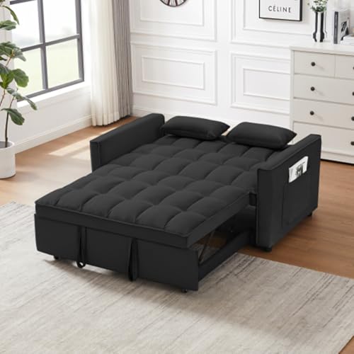3 in 1 Convertible Sleeper Sofa Bed,Sectional Couches,Loveseat Sofa,Futon Sofa Couch Pullout Bed,Reclining Backrest,Fabric Furnitur,have Toss Pillows,Pockets,Pink