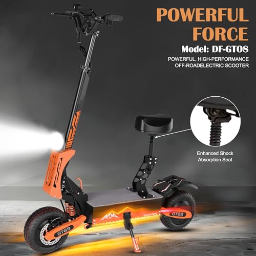 DOF 60V 27AH Electric Scooter for Adults, 5600W Dual Motor Commuter with 50MPH Speed & 40 Miles Range, Dual Brake System, Shock Absorption, 11" Vacuum Off-Road Tires, Folding E-Scooter Detachable Seat