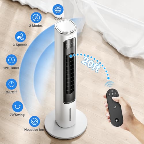 3-IN-1 Portable Air Conditioners Tower Fan, Evaporative Air Cooler w/Remote, 2.5L Water Tank With 4 Ice Packs, 12H Smart Timer & 70° Oscillating, 3Speeds For Bedroom Living Room Office
