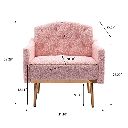 SSLine Upholstered Modern Velvet Accent Chair,Button Tufted Single Sofa Chair with Arms and Golden Finished Metal Legs,Mid-Century Armchairs for Living Room Bedroom Home Office Guest Areas(Rose Red)