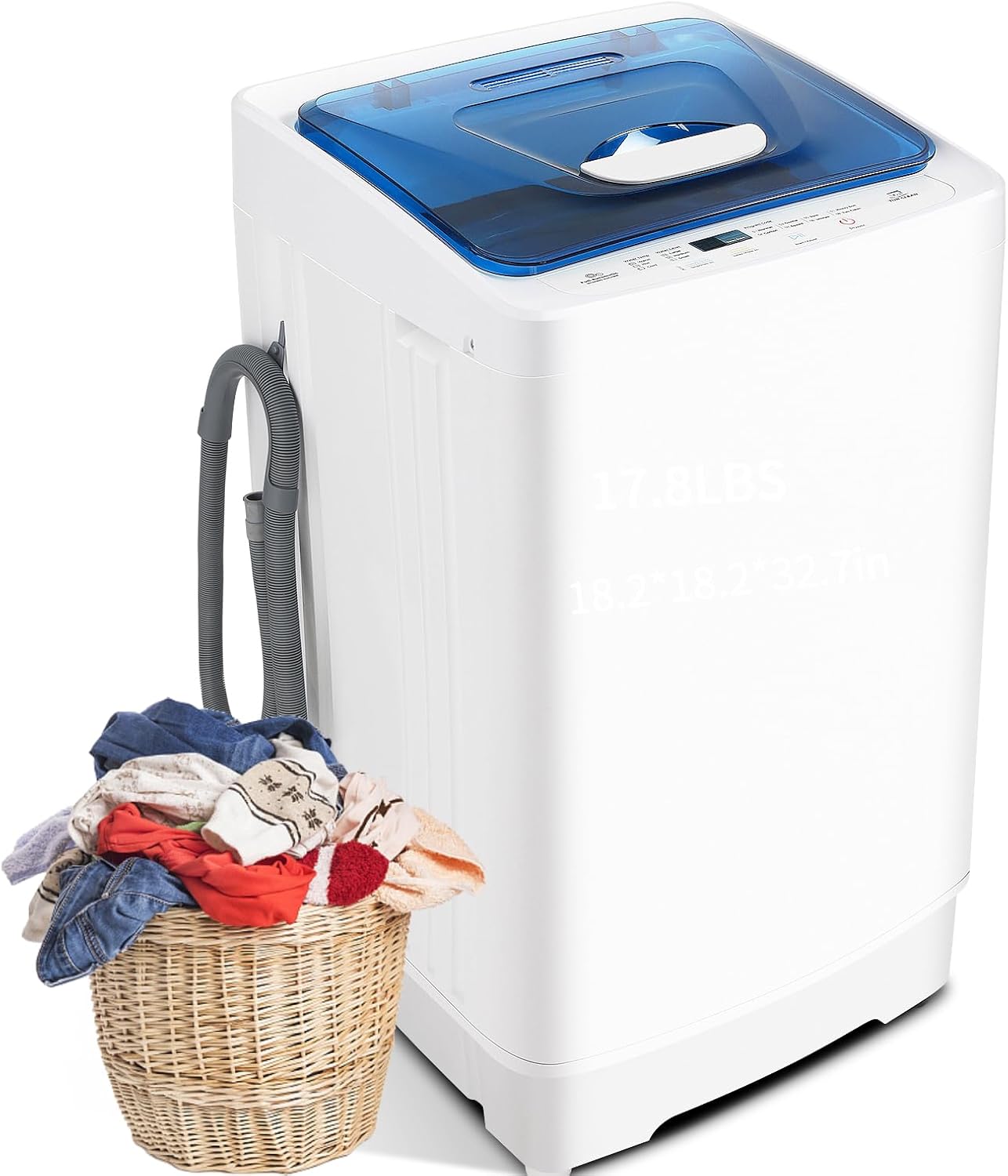 Nictemaw Portable Washing Machine, 17.8Lbs Capacity Compact Laundry Washer, 2.3 Cu.ft Full-Automatic Washer and Spinner Combo with 8 Cycles, LED Display, Drain Pump for Apartment RV Dorm