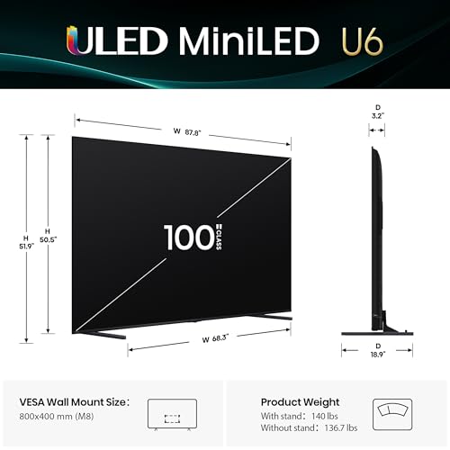 Hisense 55" Class U6 Series Mini-LED 4K UHD Smart Fire TV (55U65QF, 2025 Model) - QLED, Native 144Hz, HDR10+, Dolby Vision IQ, Dolby Atmos, Game Mode Pro, ALLM, Alexa Built in, Black