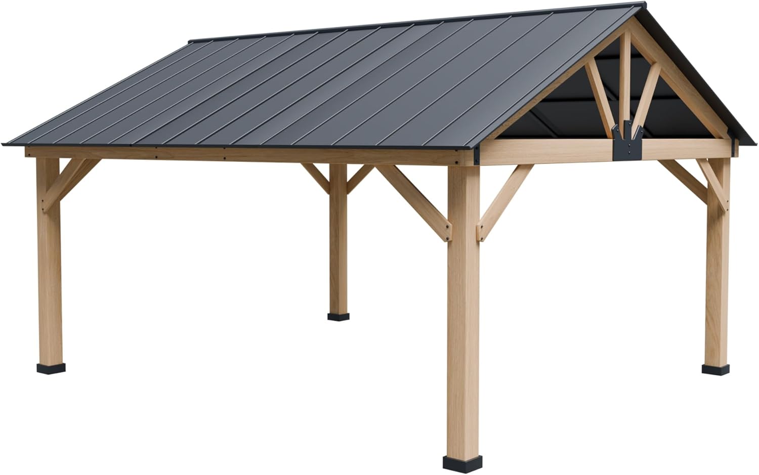 13' x 15' Wood Gazebo, Hardtop Cedar Gazebo with Galvanized Steel Roof, Permanent Outdoor Pavilion for Garden, Patio, Deck, Backyard, Lawn.