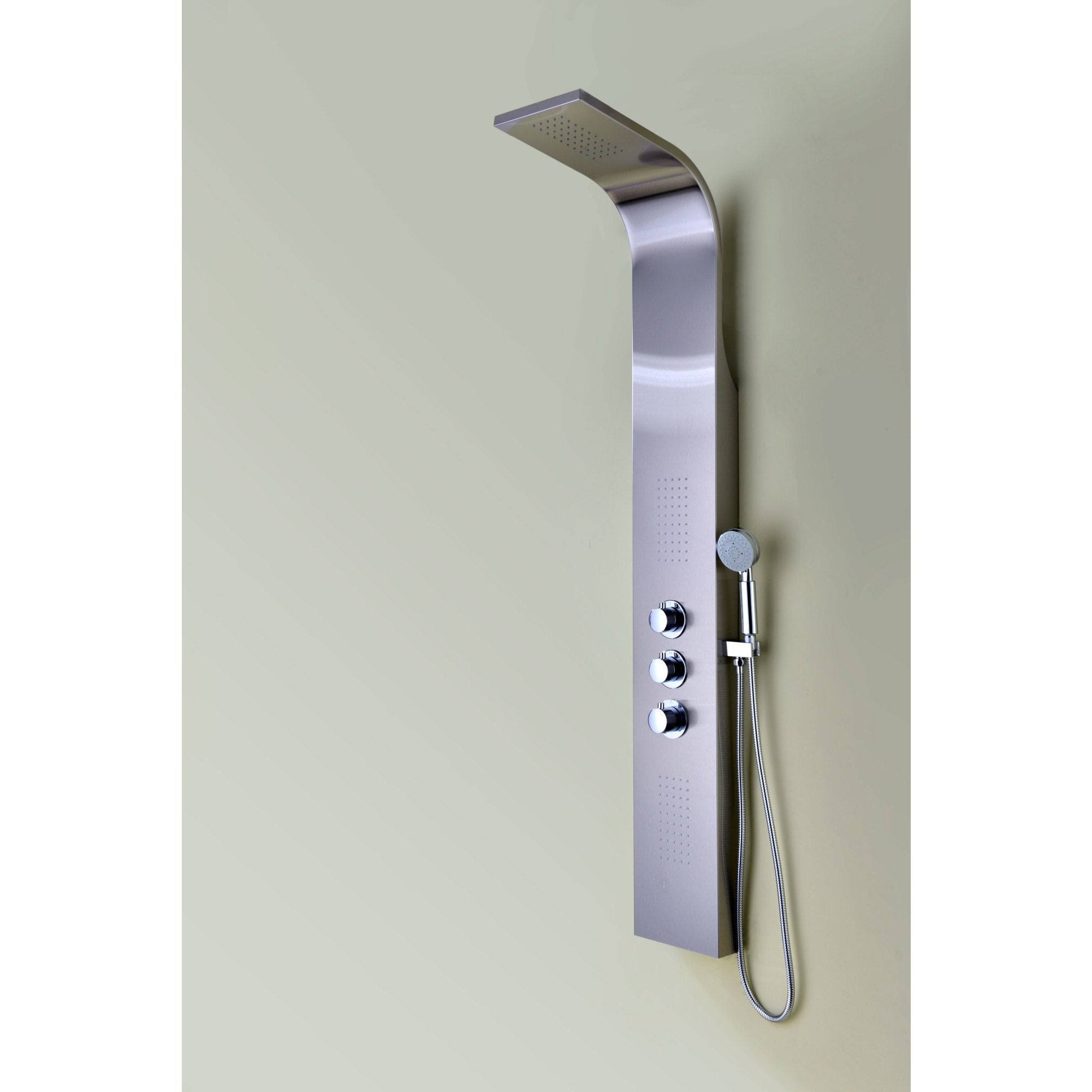Anzzi SP-AZ024 Arc 64 in. 2-Jetted Shower Panel with Heavy Rain Shower and Spray Wand in Brushed Stainless Steel