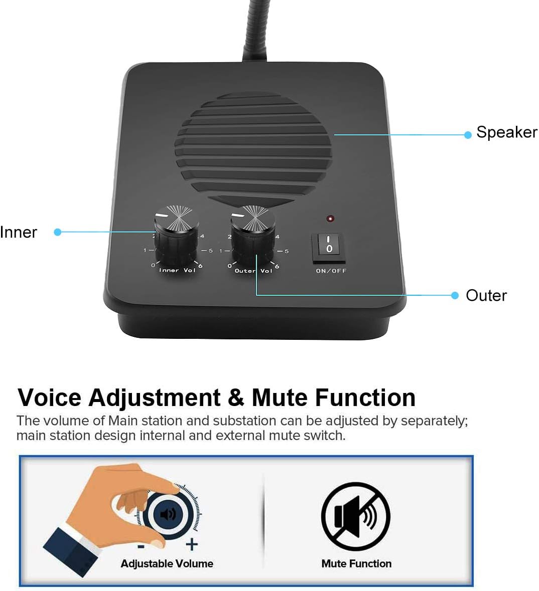 Window Speaker Intercom System Dual Way Anti-Interference Intercommunication Microphone Talk Through Glass,Voice Intercom System for Bunsiness,Bank Counter,Store,Restaurant,Office,Station,School