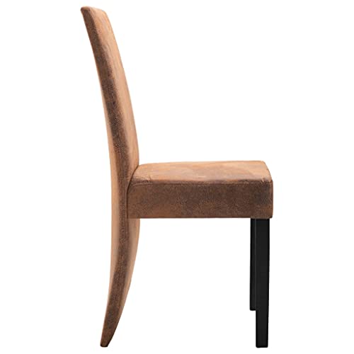 (Fast Delivery) Dining Chairs PU Leather Kitchen Chair Urban Style Dining Side Chair with Solid Wood Legs for Dining Room/Living Room/Kitchen/Restaurant Dining Chairs 4 pcs Brown Faux Suede Leather