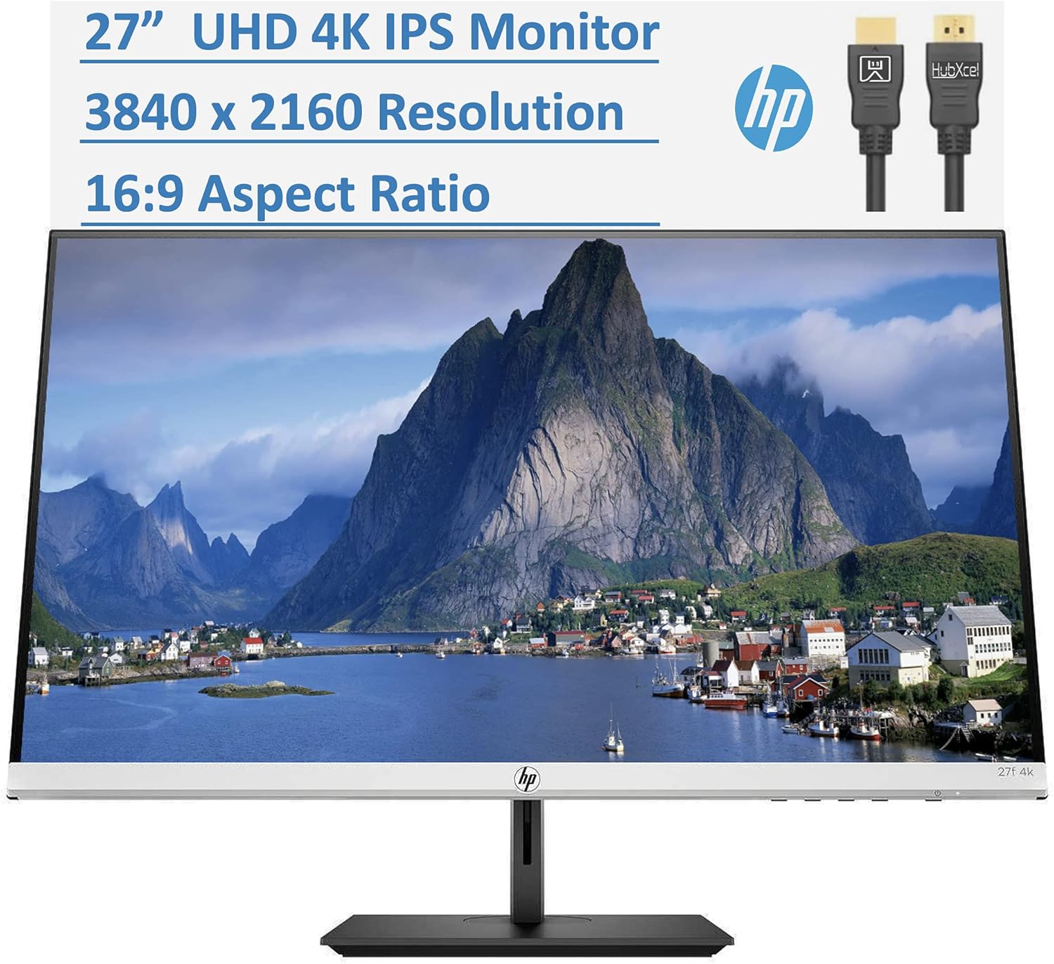 2021 Newest HP 27 UHD 3840 x 2160 (4K) IPS Micro-Edge PC Computer Monitor, AMD FreeSync, Height/Tilt Adjustment Ergonomic Viewing 178°, 2 x HDMI, DisplayPort, 5ms, 16:9, 60Hz, w/HubXcel HDMI Cable