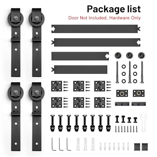 72"/6FT Bi-Folding Sliding Barn Door Hardware Track Kit for 4 Closet Door, Side Mount Roller, Heavy Duty, Slide Smoothly Quietly, Easy Install, Black(No Door)