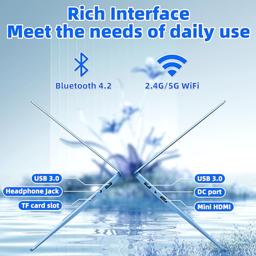14 "Blue Laptop Computer, Ultra-Light and Portable, Celeron N5105,DDR4 16GB RAM 512G SSD, FHD(1920 x 1080) IPS,Win 11 Pro PC, Convertible 180°,Perfect for Study/Travel Work/Office/Play (512G SSD)