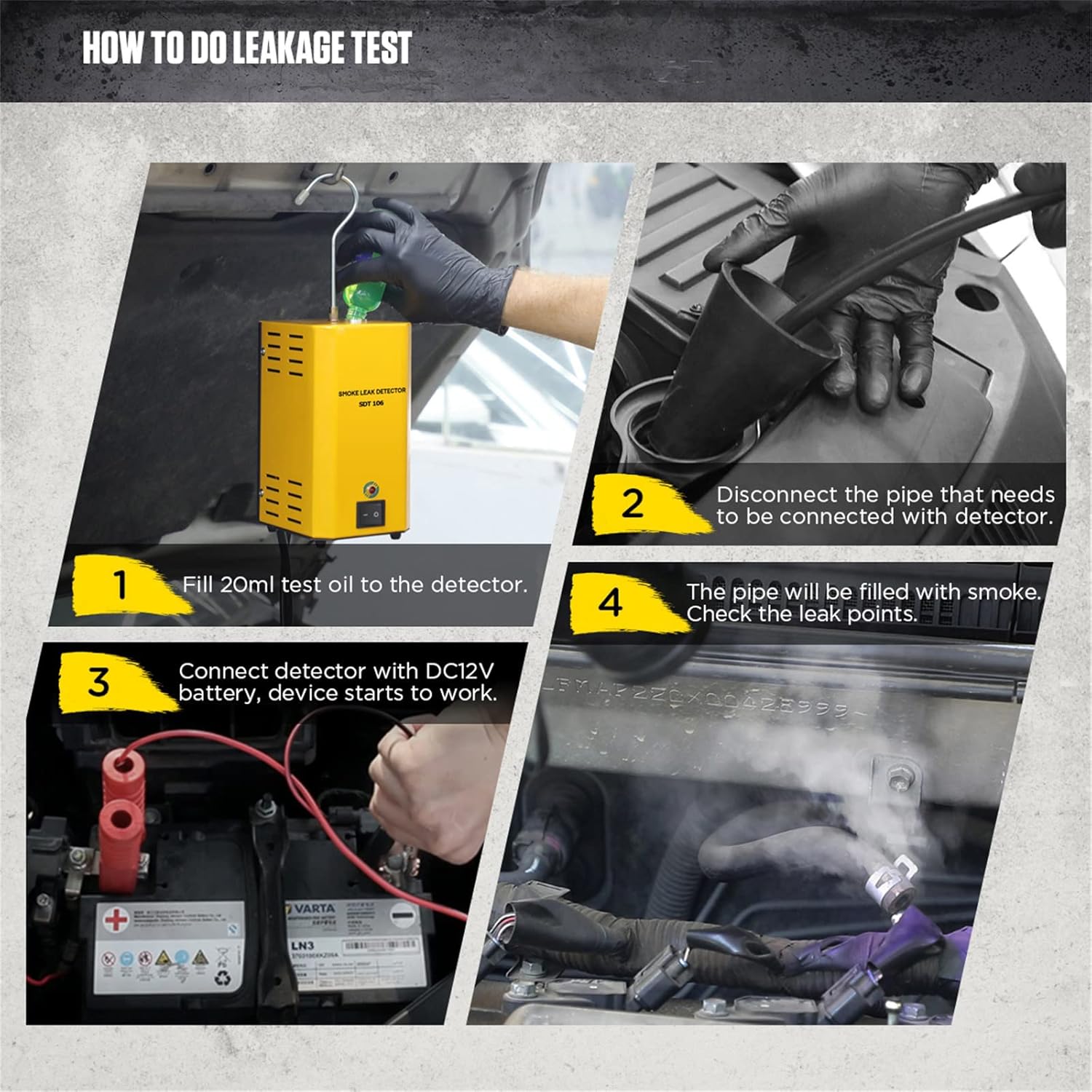 VKALTUL Automotive Smoke Machine Leak Detector EVAP 12V Car Pipe System Smoke Tester with Adjustable Flow Meter for Vehicles Motorcycles