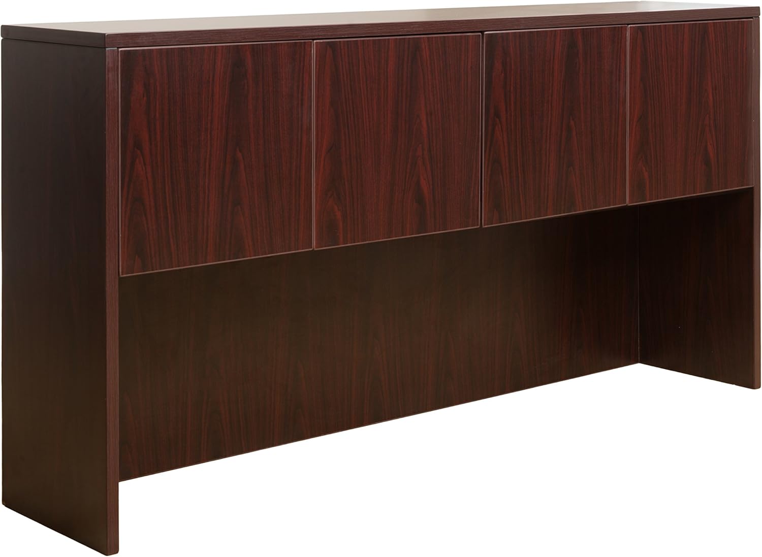 Boss Office Products Holland Series 71" Executive U-Shape Desk with Pedestal File Storage and Hutch, Mahogany
