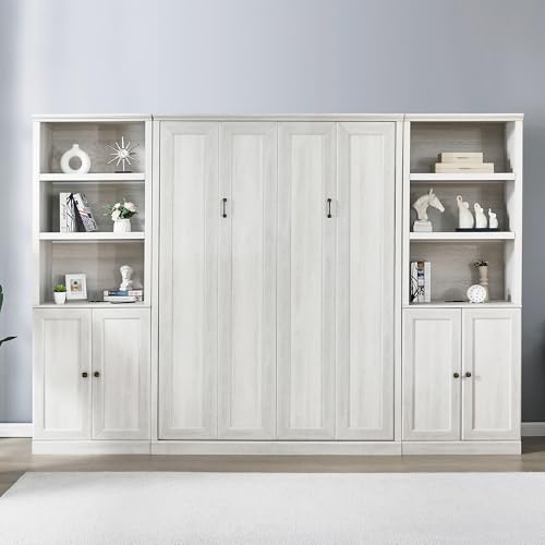Queen Size Murphy Bed Wall Bed with a Storage Shelf, Space-Saving Wall Bed for Multipurpose Guest Room or Home Office - Gray
