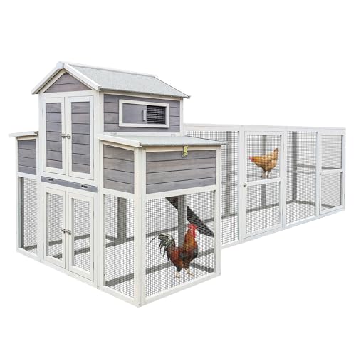 3-Tier Large Wooden Chicken Coop for 8-10 Chickens,Outdoor Walk-in Chicken Coop House with Run&Nesting Boxes,Hen House Poultry Pet Habitat Hutch Cage W/Pull Out Trays&Wire Fencing(95"×80"×83")