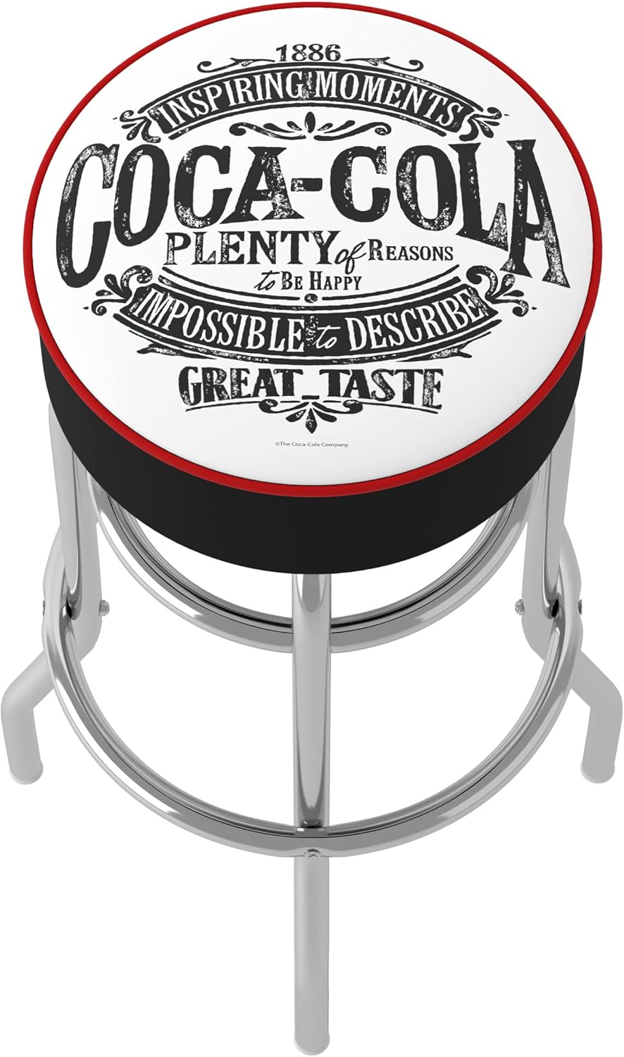 Bar Stool - Coca-Cola Brazil 1886 Vintage Stool with Foam Padded Seat - Swivel Chair for Game Room, Garage, or Home Bar by Trademark Gameroom