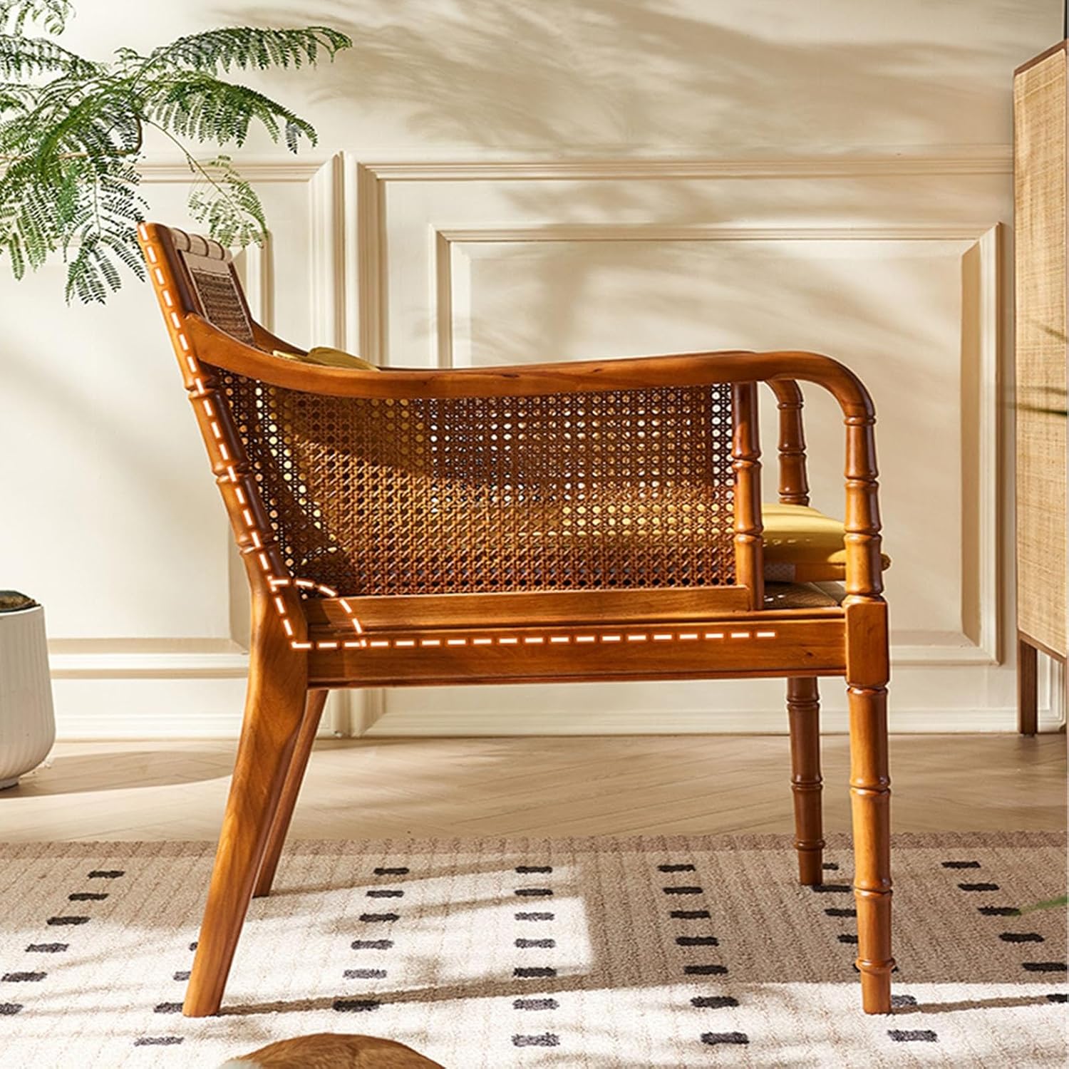 Wicker Chairs Vintage Rattan Chair, Rattan Leisure Chair, Rattan Dining Chair, Ideal for Balcony, Living Room, and Master Bedroom Rattan Chair