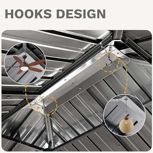 DWVO 10x12ft Hardtop Gazebo Double Roof with Nettings and Curtains, Heavy Duty Galvanized Steel Outdoor Vertical Stripes Roof for Patio, Backyard, Deck, Lawns, Brown