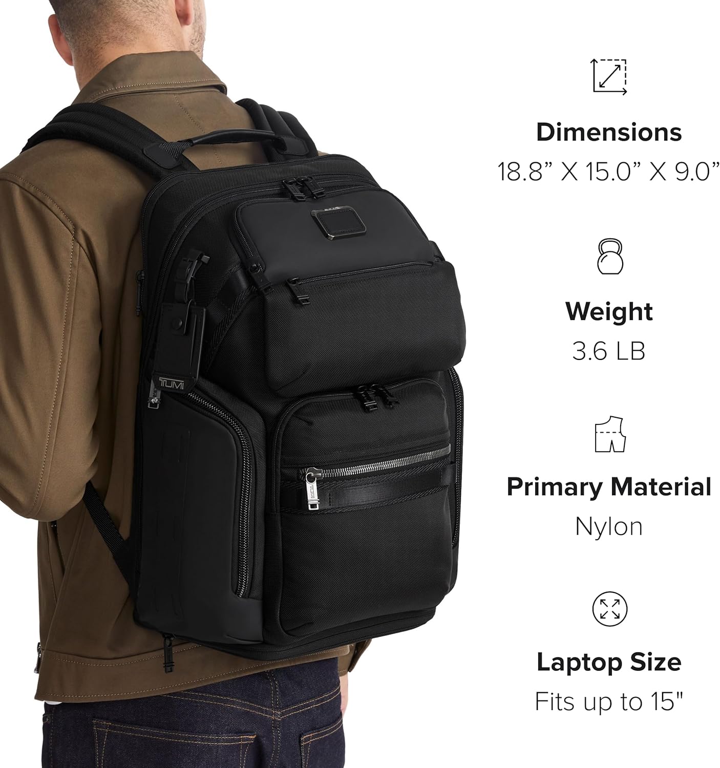 TUMI - Alpha Bravo Nomadic Backpack - Durable Carry On Backpack - 18.8" X 15.0" X 9.0" - Fits up to 15" Laptop - Midnight Navy/Khaki