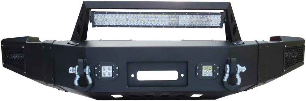 Ronghui Silverado Front Bumper Textured Black w/Winch Plate and 4x20W LED light and 1x144W Light Bar and 2xD-Rings for 2007-2013 Chevrolet Silverado 1500