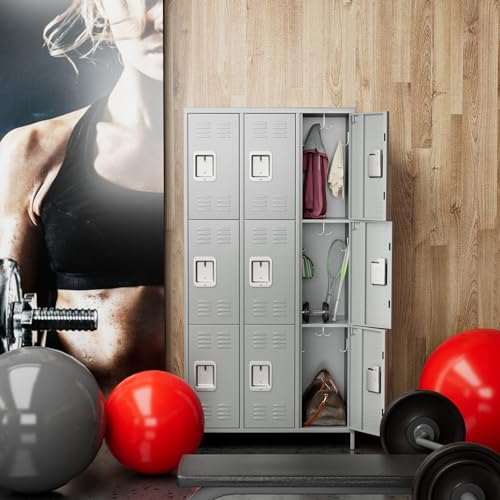 METAN Metal Storage Locker for School Office Gym Bedroom, 12 Doors Locker Cabinet for Employees, Industrial Steel Storage Locker with 12 Hooks, Assembly Required (12 Door-Light Gray)