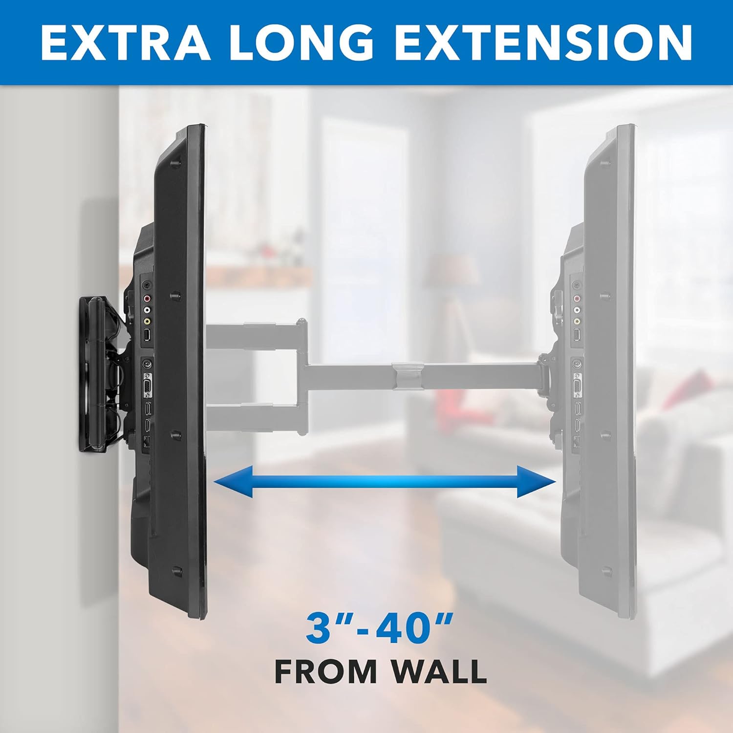 Mount-It! Long Arm TV Mount, Full Motion Wall Bracket with 40 inch Extension Articulating Arm, Fits Screen Sizes 42, 47, 50, 55, 60, 65, 70, 75, 80 Inch, VESA 800x400mm Compatible, Holds up to 110 lbs