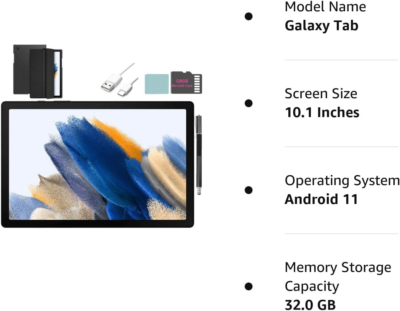 Samsung Galaxy Tab A8 10.5-inch Touchscreen (1920x1200) Wi-Fi Tablet Bundle, Octa-Core Processor, 3GB RAM, 32GB Memory, Bluetooth, 128GB MicroSD Card, Android 11 OS