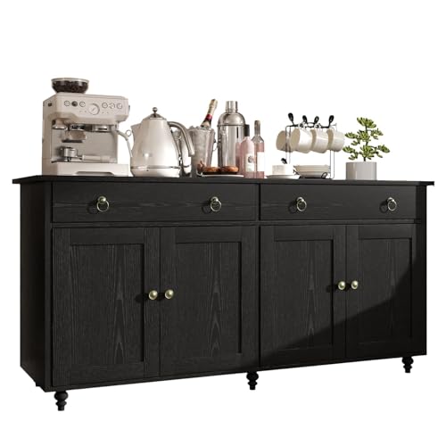 4 EVER WINNER Buffet Cabinet with Storage, 55" Sideboard Buffet Cabinet with 2 Drawers and 4 Doors, Modern Farmhouse Coffee Bar Cabinets, Wood Buffet Table for Kitchen, Dining Room, White