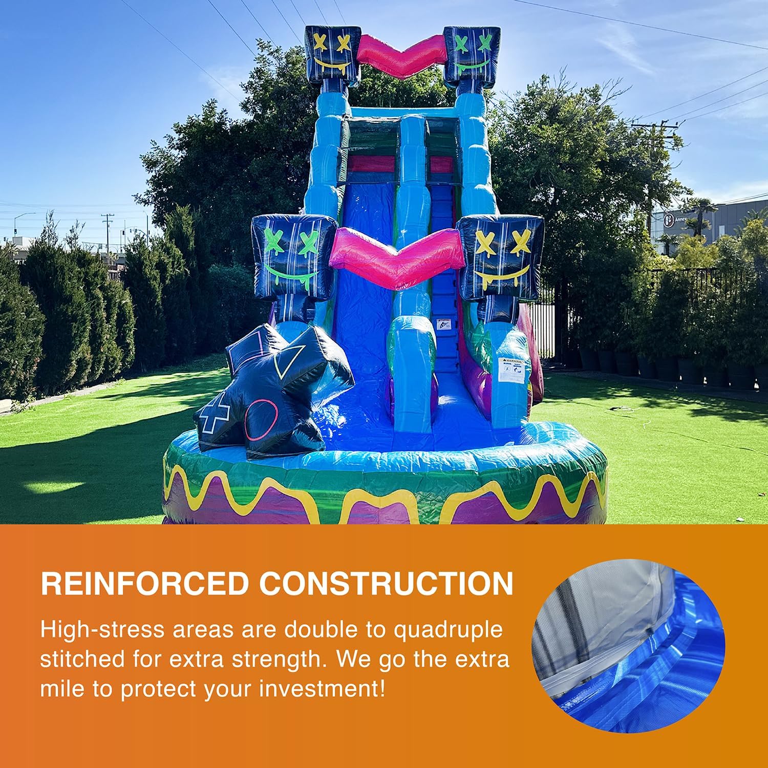 JumpOrange 19’ Level Up Water Slide with Detachable Deep Pool for Kids and Adults (with Blower), Commercial Grade, Outdoor Inflatable, Summer, Wet Dry Slide, Rental Quality