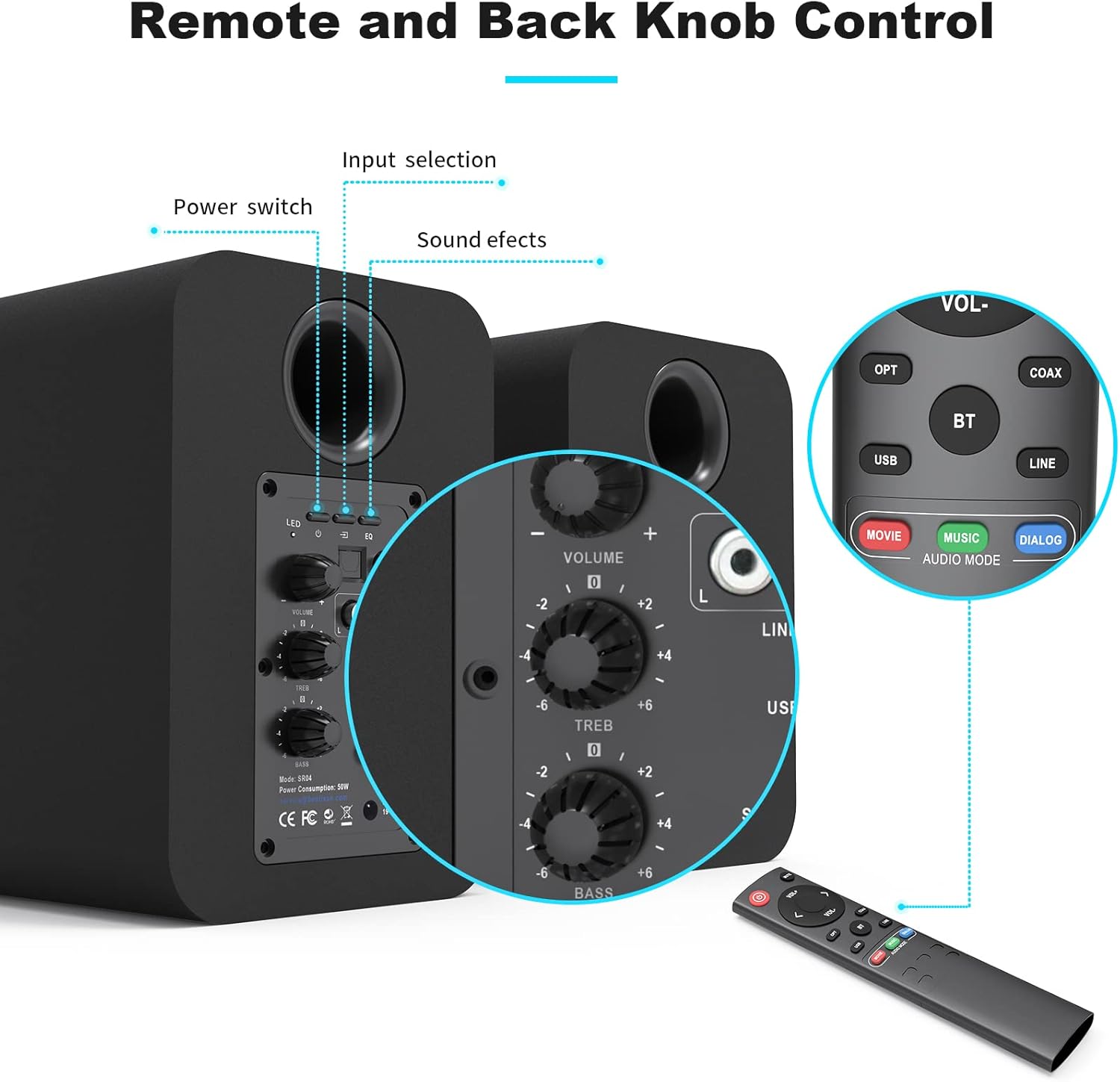 Bluetooth Bookshelf Speakers, Bestisan Bookshelf Active Speakers with Optical/RCA/Coax/USB Input for TV, Turntables, 50W RMS Home 2.0 Neared Field Audio Speakers with Speaker Out, (Pair, Black)