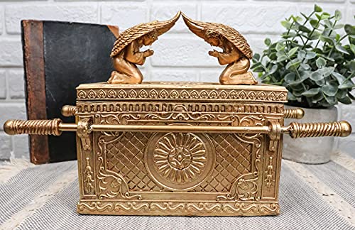 Ebros Gift Large Matte Gold Holy Ark Of The Covenant With Ten Commandments Rod of Aaron and Manna Religious Decorative Figurine Box Furniture Collectible Judaic Historical Accent (1:2 Scale 42" Long)