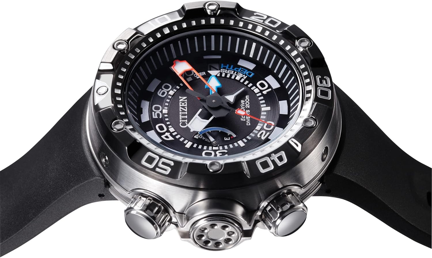 Citizen Men's Eco-Drive Promaster Sea Aqualand Depth Meter Watch in Stainless Steel with Black Polyurethane strap, Black Dial (Model: BN2029-01E)