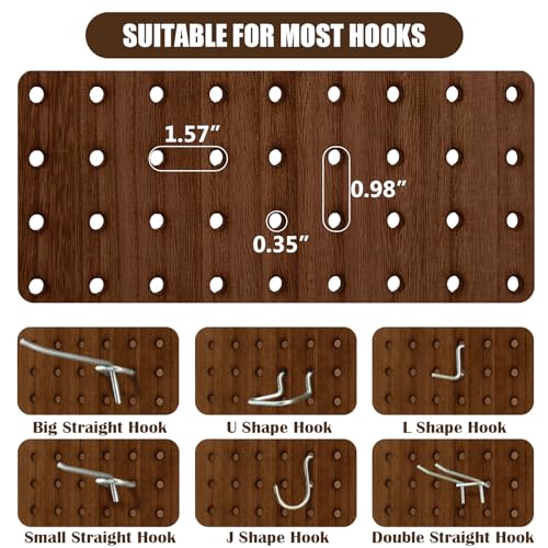 4 Panel Room Divider with Shelves, 5.6Ft Pegboard Display with 16 Hooks,Soild Wood Room Divider, Folding Privacy Screen, Freestanding Display for Hoom Store (Natural)