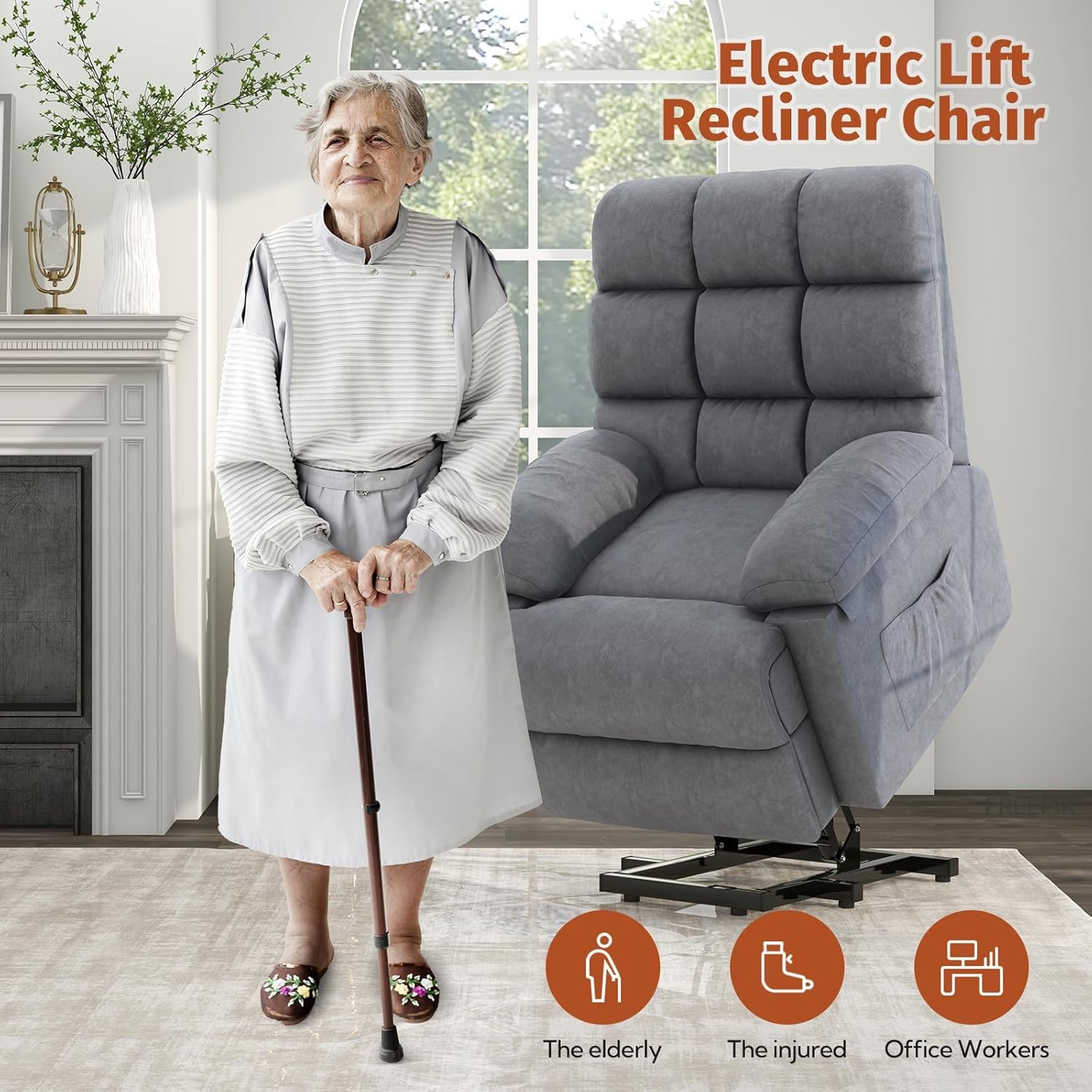 Phoenix Home Power Elderly, Modern Electric Lift Recliner Chairs for Adults, Gray