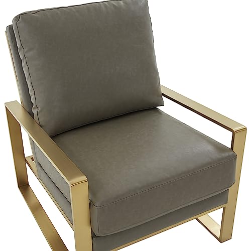 LeisureMod Jefferson Leather Accent Armchair with Elegant Gold Frame Modern Living Room Sofa Chair, White
