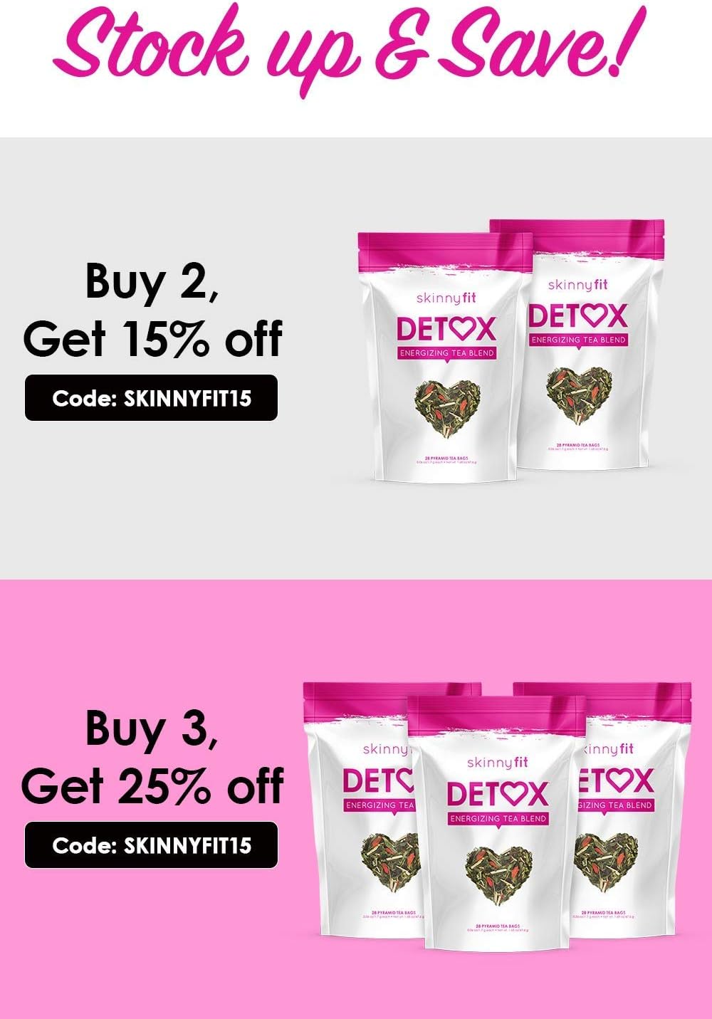 SkinnyFit Detox Tea: All-Natural, Laxative-Free, Supports A Healthy Weight, Helps Reduce Bloating, Natural Energy, Supports Immune System, Vegan, 28 Servings Pack of 2