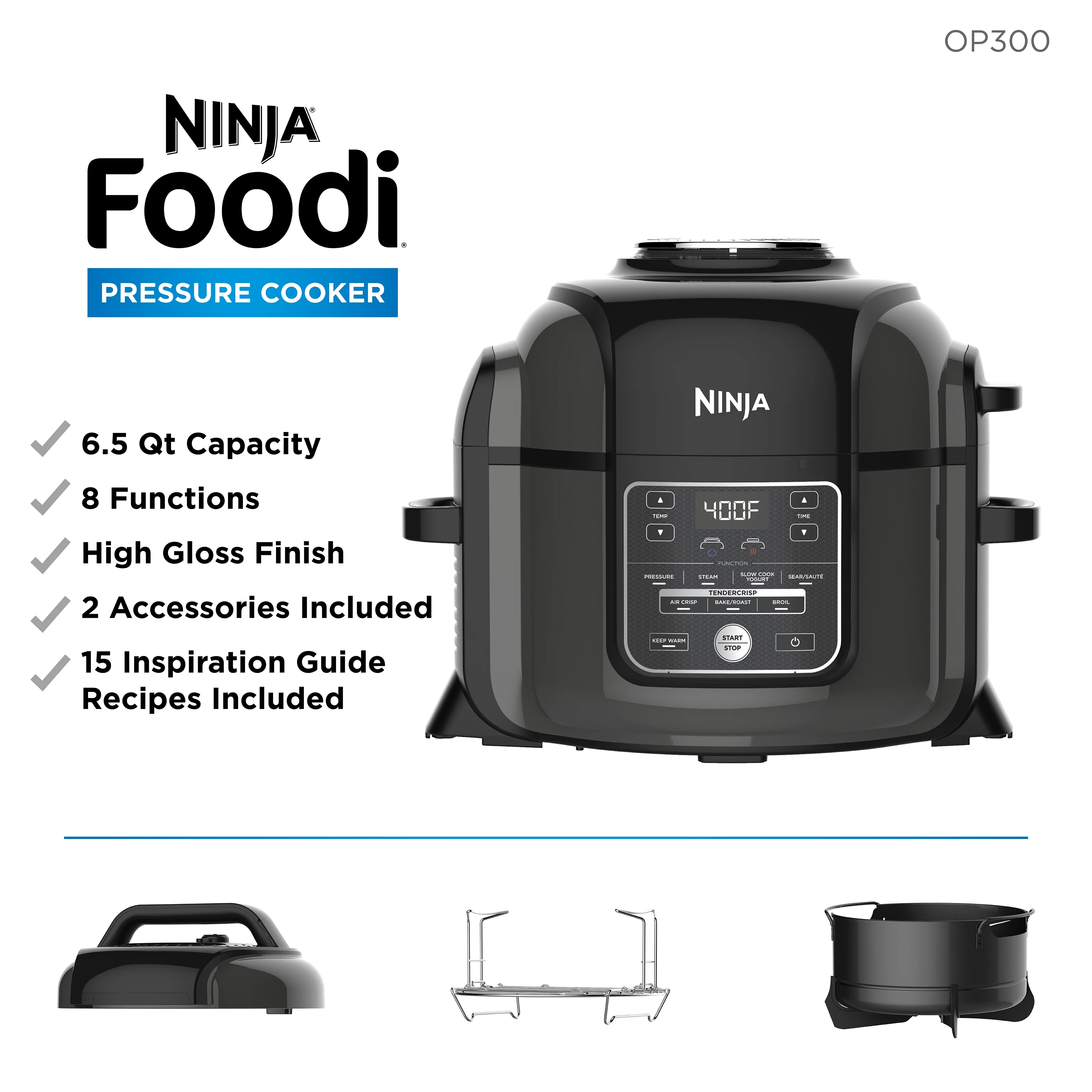 Foodi™ TenderCrisp™ 8-in-1 6.5-Quart Pressure Cooker, OP300