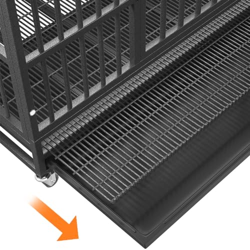 54/48/42/38 inch Heavy Duty Indestructible and Escape-Proof Dog Crate Cage Kennel for Large Dogs, High Anxiety Dog Crate with Removable Wire Trays and Wheels, Extra Large XL XXL