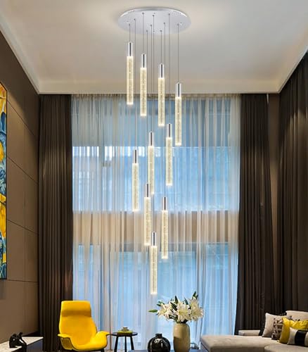 32-Lights Large Chandeliers for Entryway Modern Crystal High Ceiling Pendant Lights for Living Room Foyer Chandelier Gold Lighting Fixture with Remote Dimmable Light