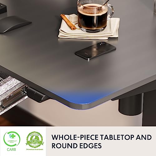 FLEXISPOT Standing Desk with Drawer Electric Sit Stand Desk with 48 x 24 Inches Whole-Piece Desktop Ergonomic Memory Controller Adjustable Height Desk(White Frame + 48" Bamboo Texture Desktop)