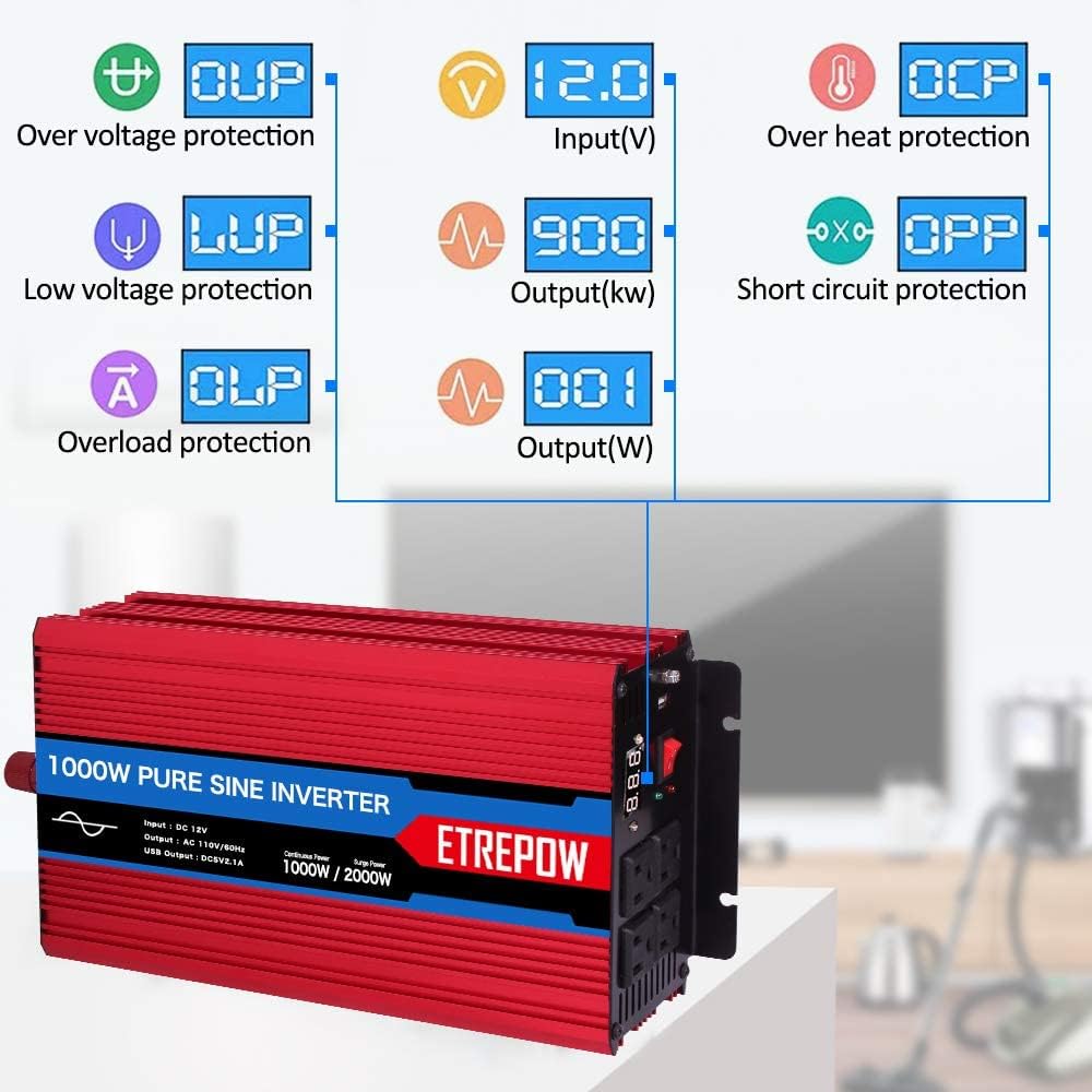 ETREPOW 3000 Watt/6000 Watt Pure Sine Wave Power Inverter 12V DC to 110V /120V AC Power Converter Wireless Remote Control-Off-Grid Inverter for Outdoor ,Home,Camping, RV,Truck,Car