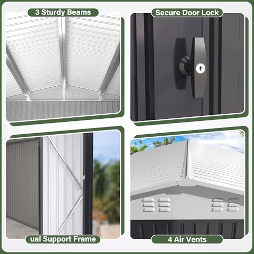 Polar Aurora 10x14 Outdoor Storage Shed, Garden Shed with Updated Frame Structure and Lockable Doors, Metal Tool Sheds for Backyard Garden Patio Lawn, White