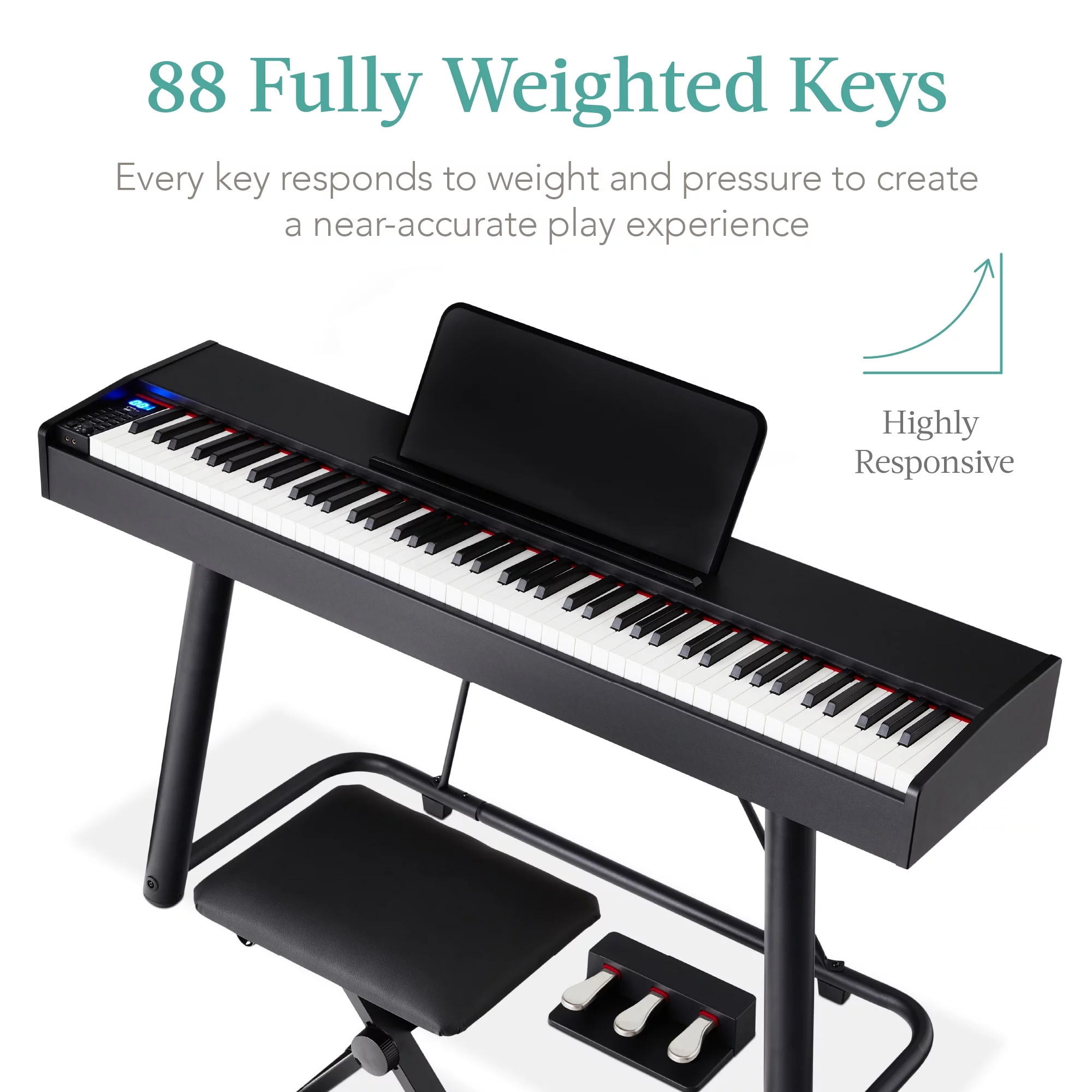 Best Choice Products 88-Key Weighted Full Size Digital Piano Set w/ U-Stand, 3 Sustain Pedal Unit, Stool, Cover