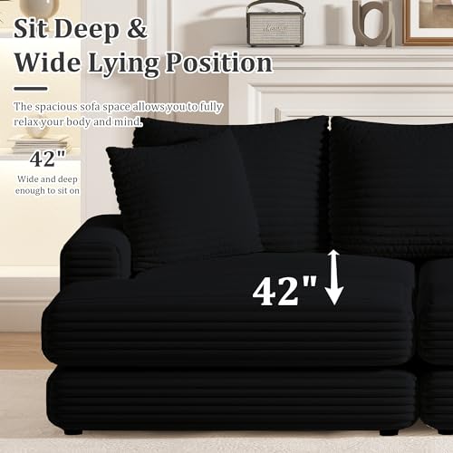 Modern Minimalist Cloud Sofa with Extra Deep Seats,Convertible Sectional Sofa Couch with Removable Back Cushions, 2 pillows and Ottoman for Living Room,Office,Apartment,Small Space,Beige