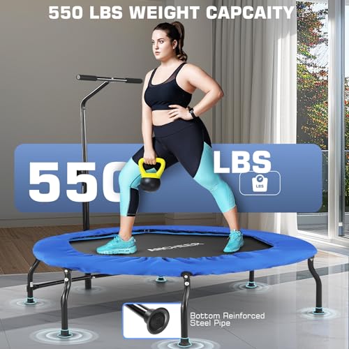 ANCHEER 50" Rebounder Trampoline for Adults with Bar, 550 LBS Mini Trampoline Quiet Exercise Rebounder Bungee Rebounder Jumping Cardio Trainer Workout for Adults