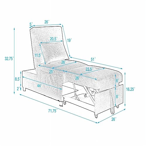 Sofa Bed Chair Sleeper, Modern 4-in-1 Convertible Sleeper Chair Bed,Breathable Fabric Sleeper Ottoman Bed for Bedroom Living Room Apartment Small Space. (Beige)