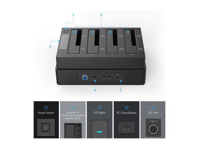 ORICO 4 Bay USB 3.0 SATA Hard Drive Docking Station/Duplicator for 2.5 inch u0026 3.5 inch HDD -Black (6648US3-C-V1)